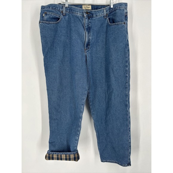 LL Bean Jeans Mens 46x32 Blue Denim Flannel‎ Lined Relaxed Fit Heavy Outdoors - Picture 1 of 8